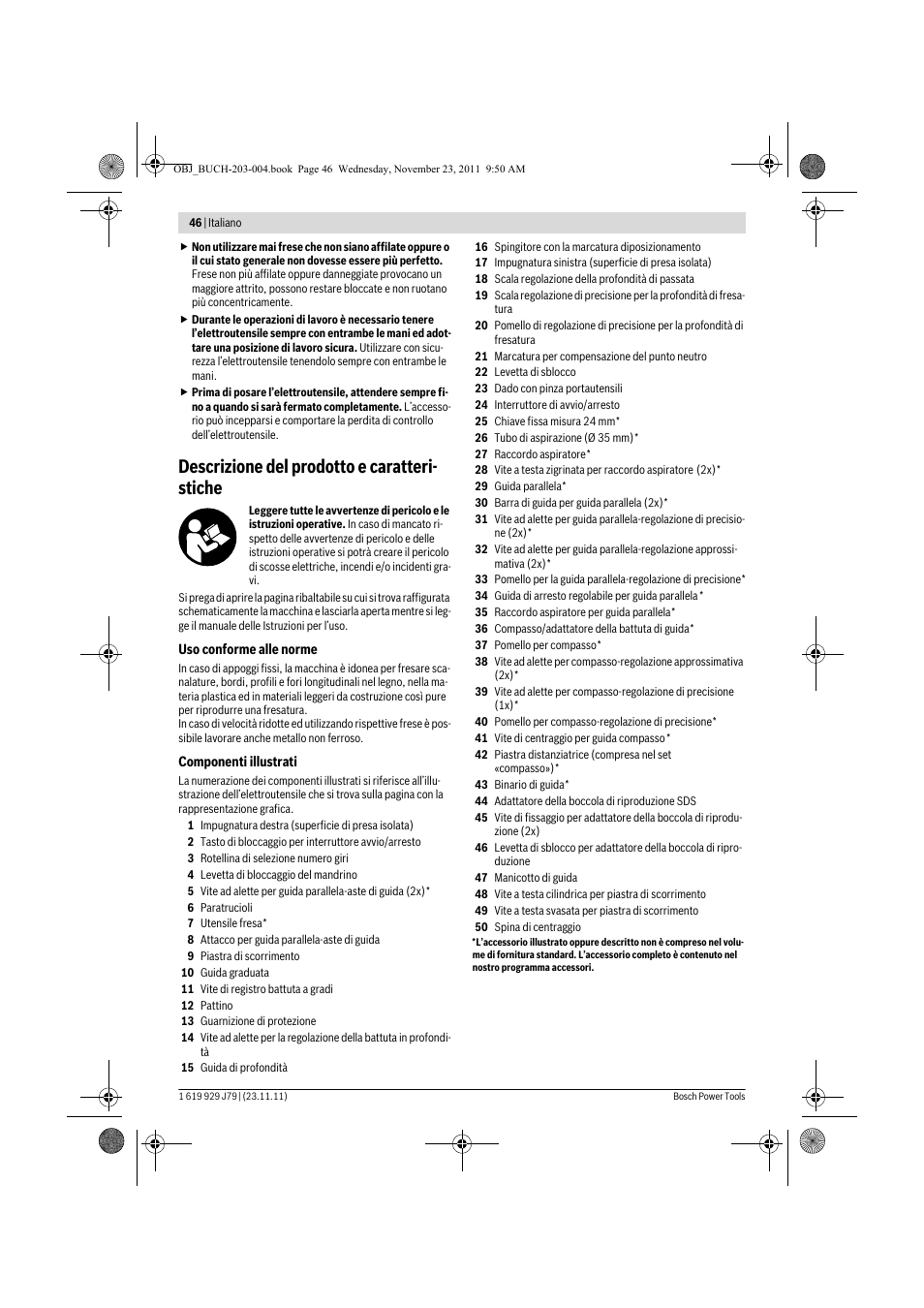 Descrizione del prodotto e caratteri- stiche | Bosch GOF 900 CE Professional User Manual | Page 46 / 215