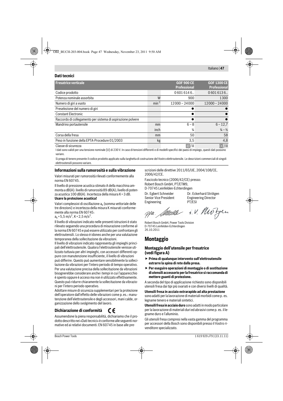 Montaggio | Bosch GOF 900 CE Professional User Manual | Page 47 / 215