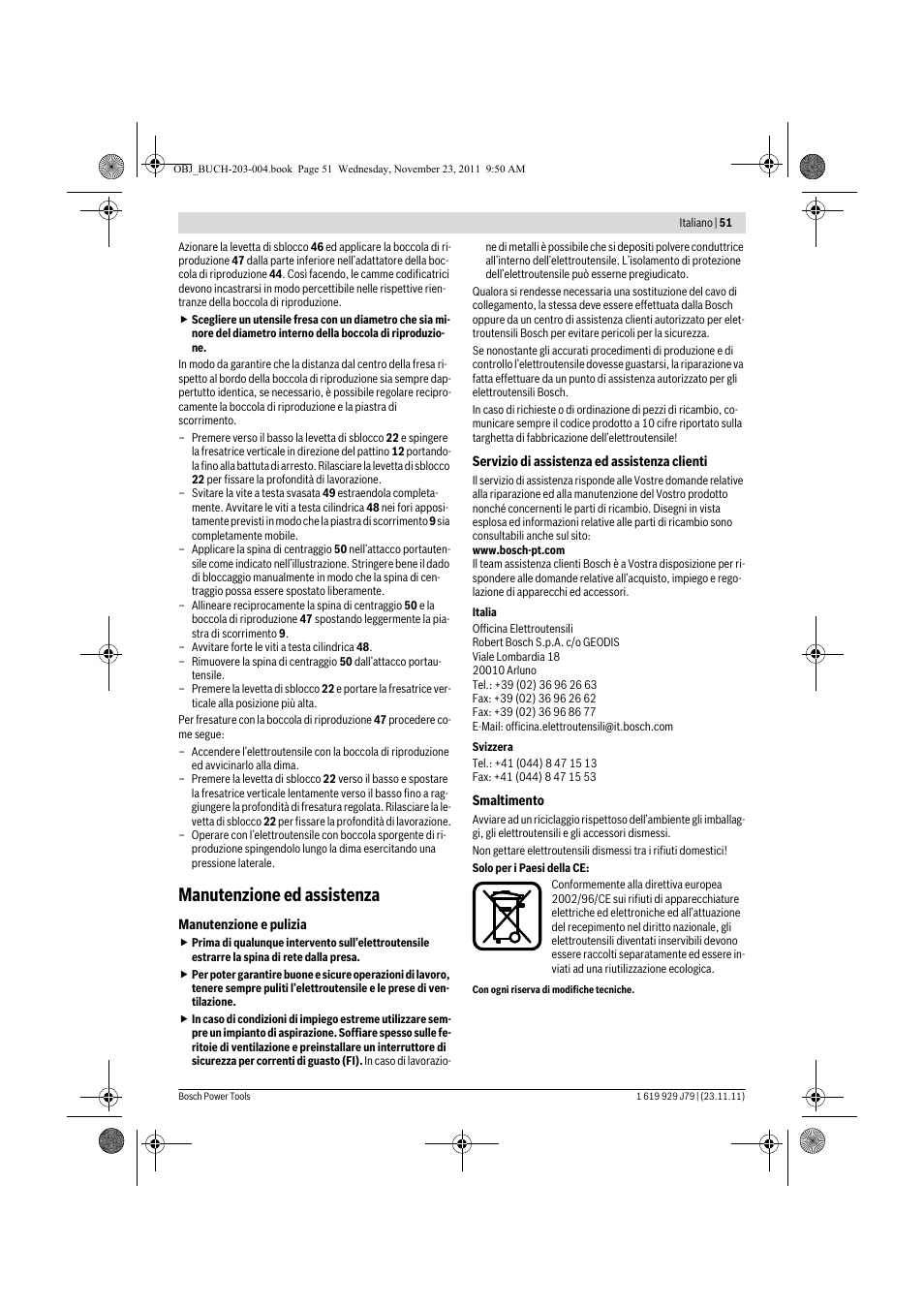 Manutenzione ed assistenza | Bosch GOF 900 CE Professional User Manual | Page 51 / 215