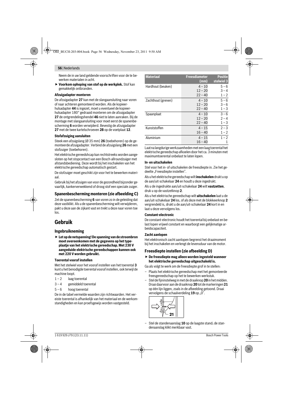 Gebruik | Bosch GOF 900 CE Professional User Manual | Page 56 / 215