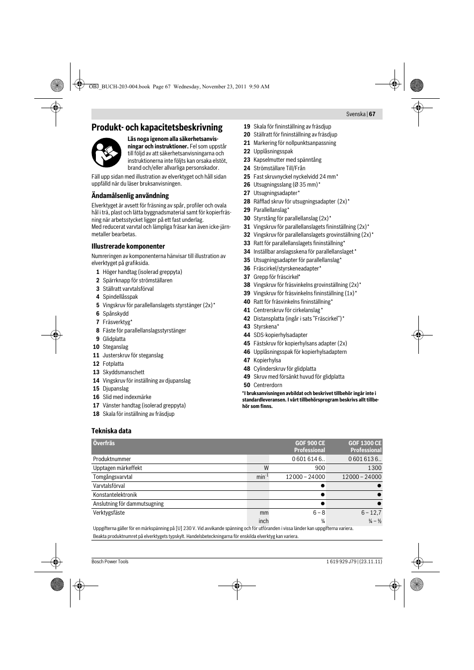 Produkt- och kapacitetsbeskrivning | Bosch GOF 900 CE Professional User Manual | Page 67 / 215