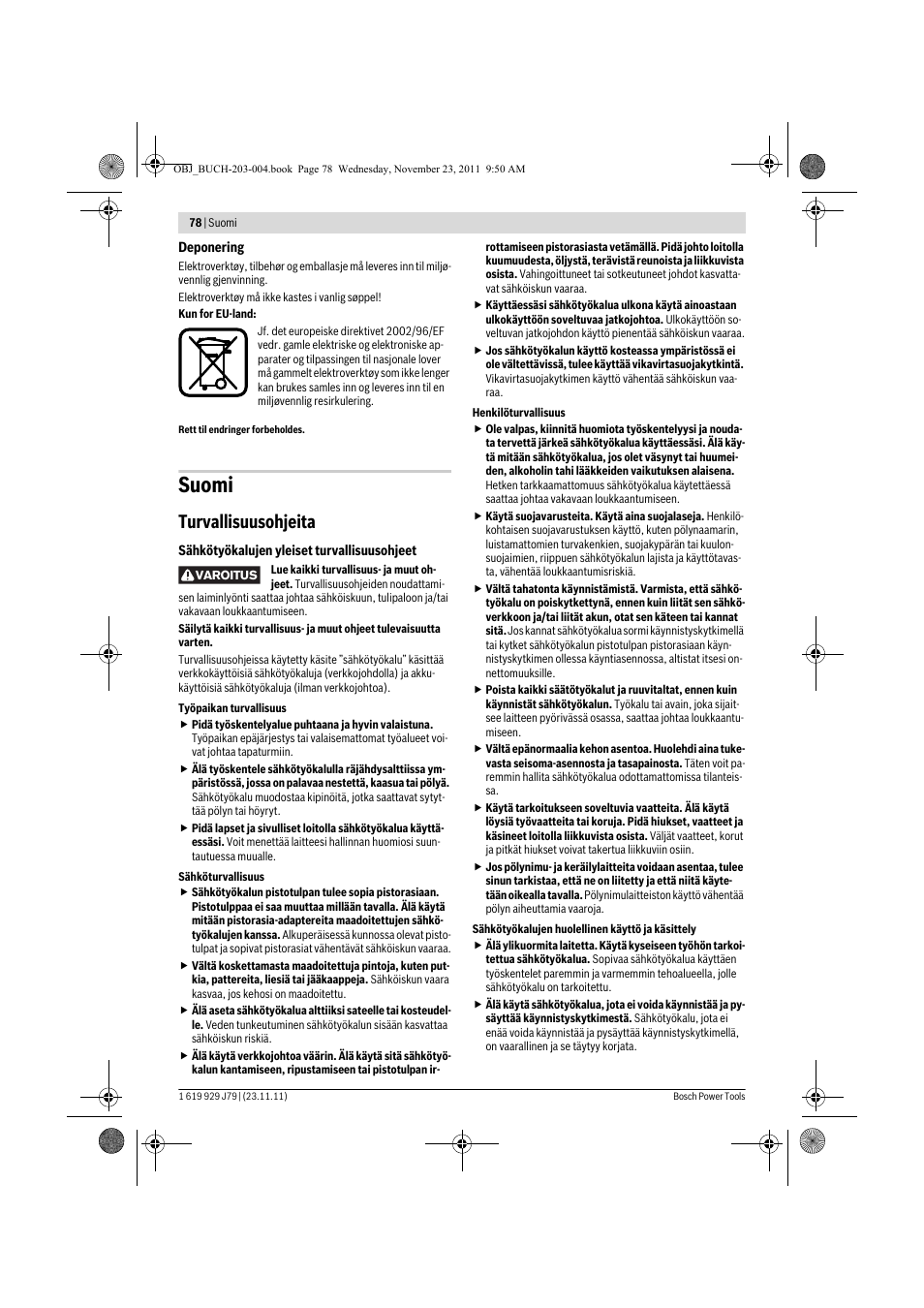 Suomi, Turvallisuusohjeita | Bosch GOF 900 CE Professional User Manual | Page 78 / 215