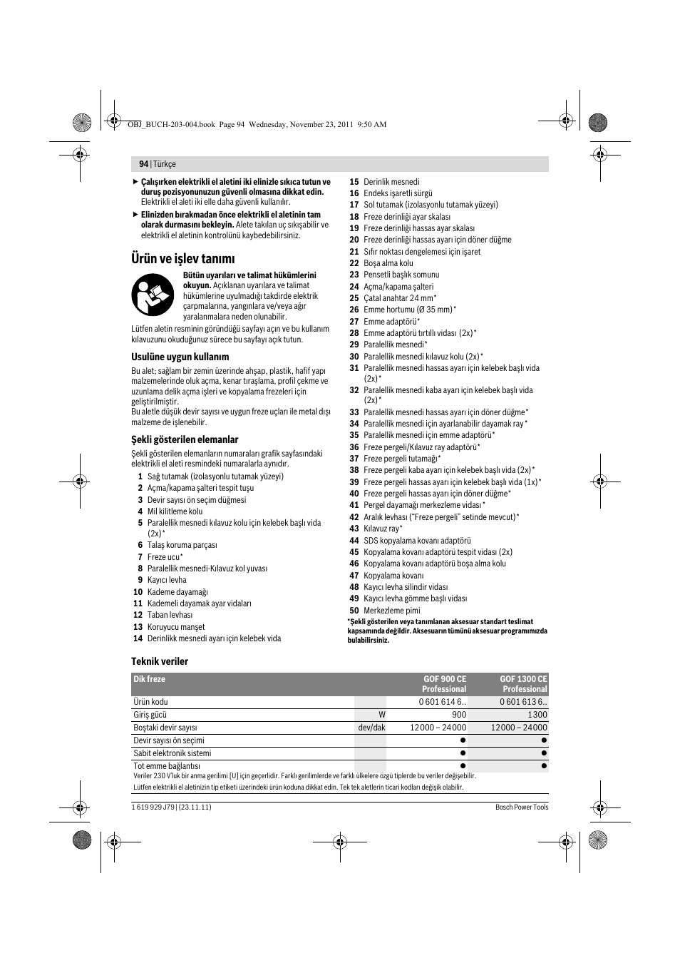 Ürün ve işlev tan m | Bosch GOF 900 CE Professional User Manual | Page 94 / 215