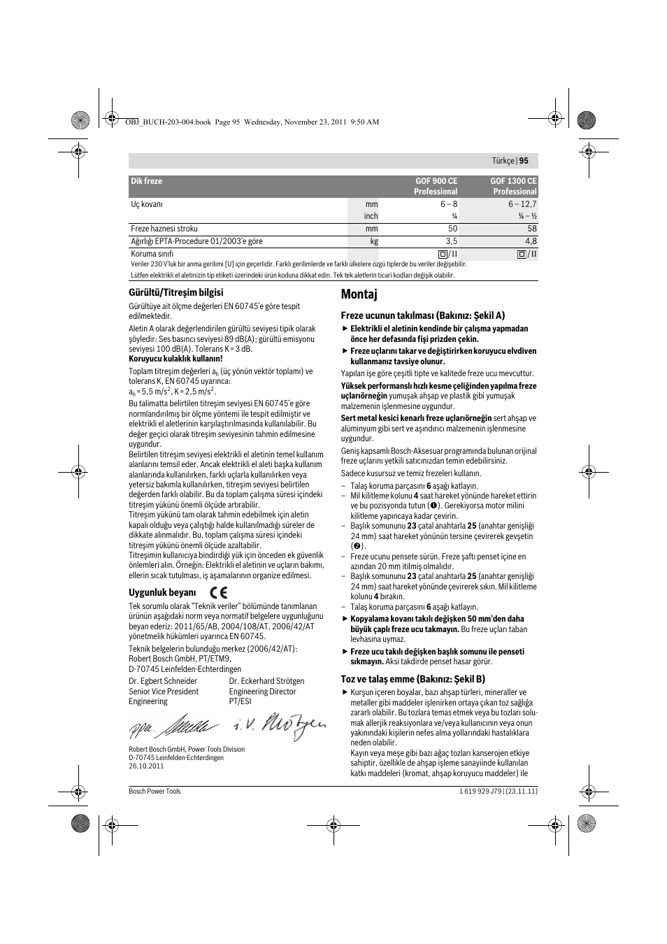 Montaj | Bosch GOF 900 CE Professional User Manual | Page 95 / 215