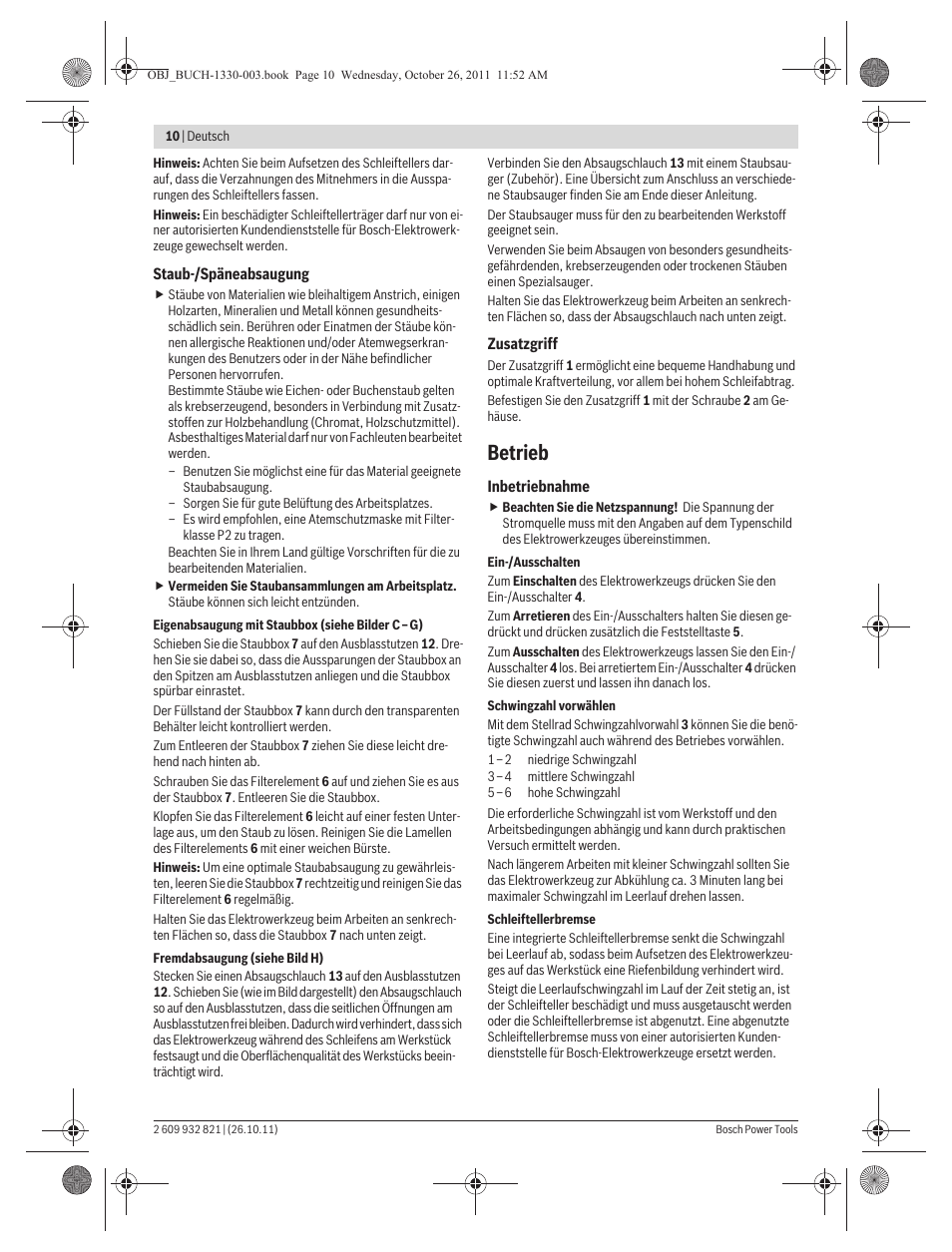 Betrieb | Bosch GEX 125-150 AVE Professional User Manual | Page 10 / 194