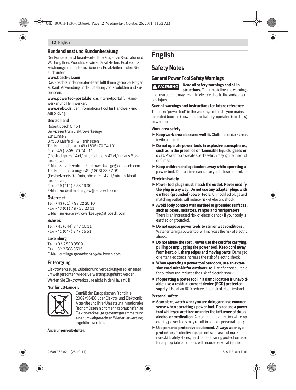 English | Bosch GEX 125-150 AVE Professional User Manual | Page 12 / 194