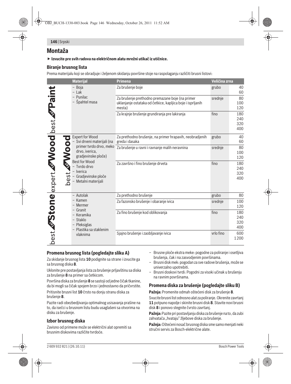 Montaža | Bosch GEX 125-150 AVE Professional User Manual | Page 146 / 194
