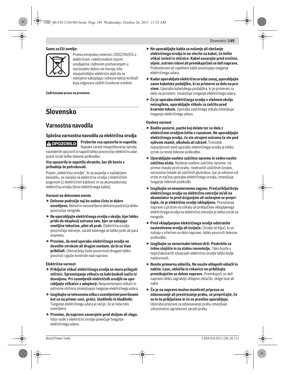 Slovensko, Varnostna navodila | Bosch GEX 125-150 AVE Professional User Manual | Page 149 / 194