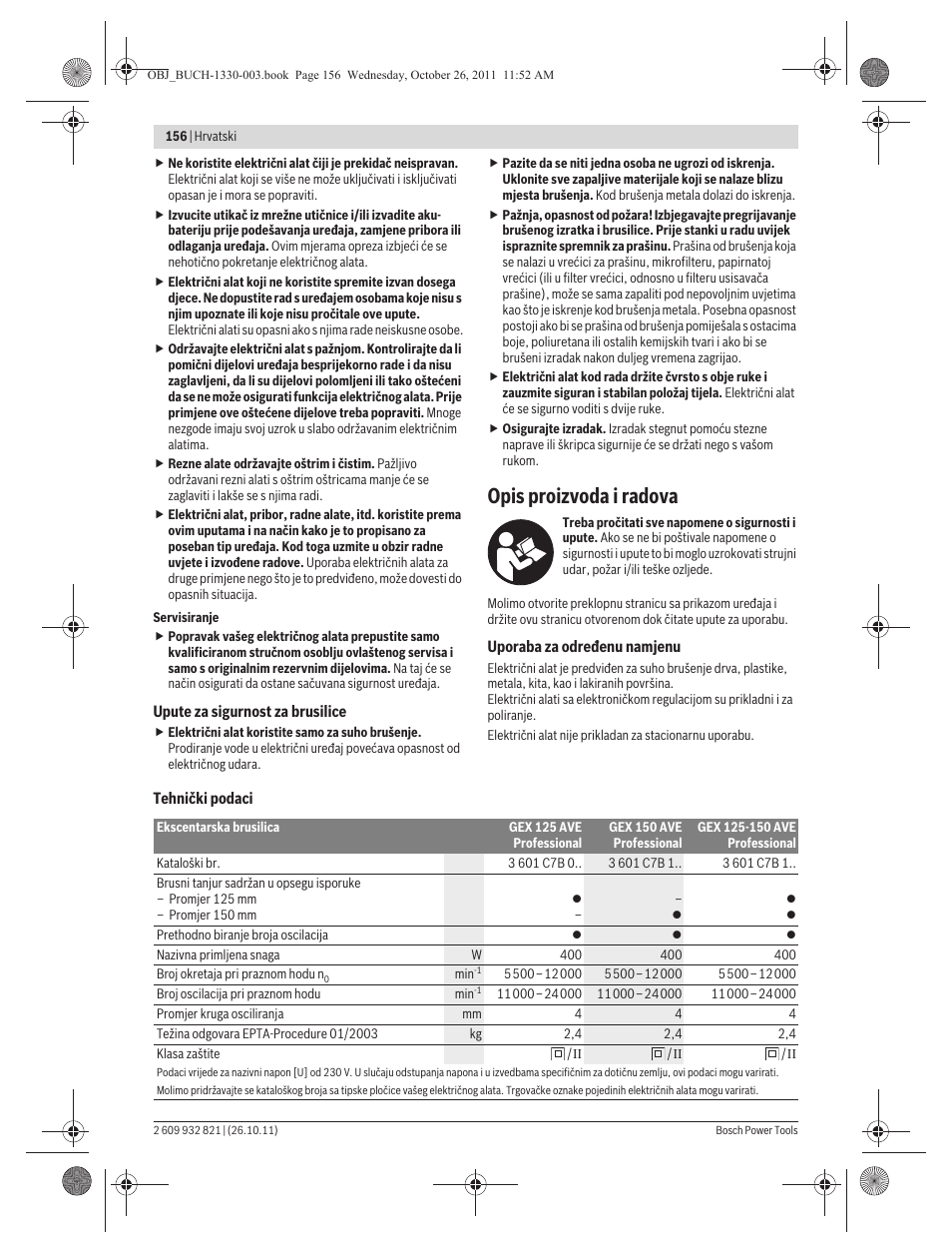 Opis proizvoda i radova | Bosch GEX 125-150 AVE Professional User Manual | Page 156 / 194