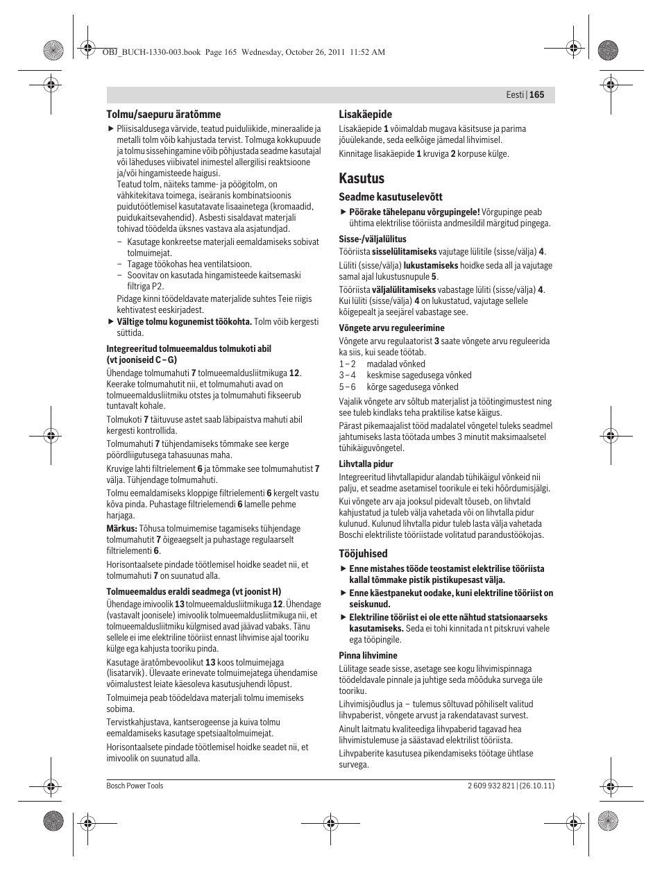 Kasutus | Bosch GEX 125-150 AVE Professional User Manual | Page 165 / 194