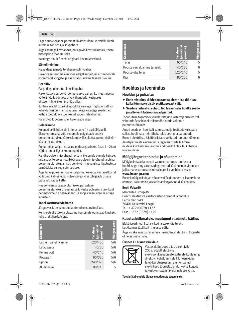 Hooldus ja teenindus | Bosch GEX 125-150 AVE Professional User Manual | Page 166 / 194