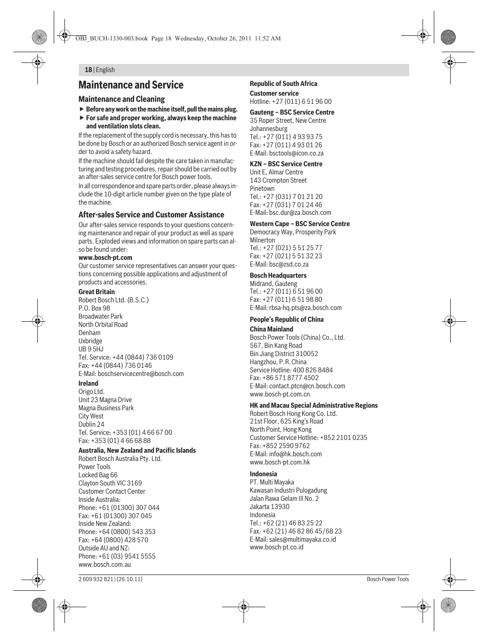 Maintenance and service | Bosch GEX 125-150 AVE Professional User Manual | Page 18 / 194