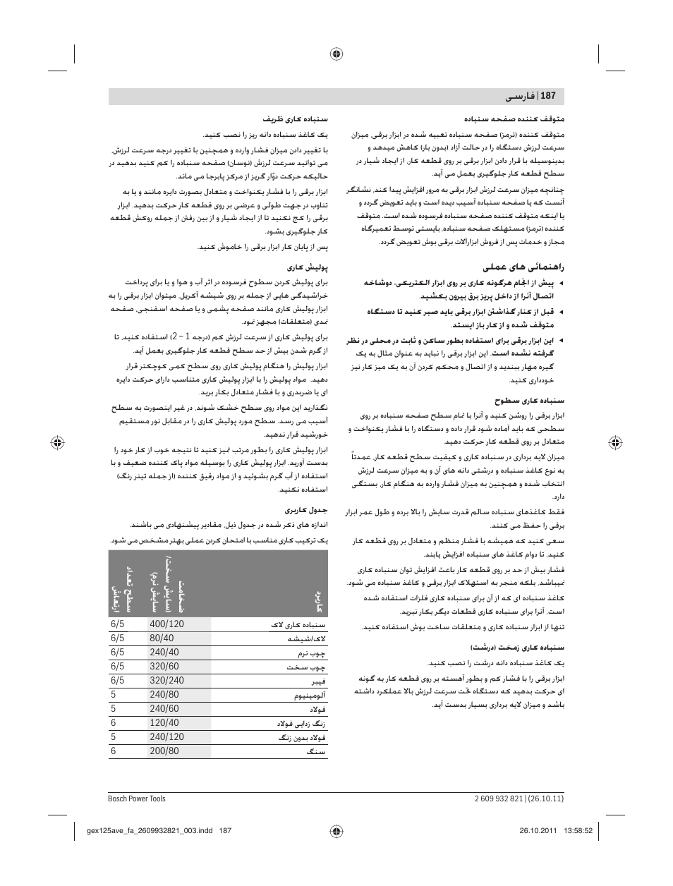 ﺳرﺎﻓ | Bosch GEX 125-150 AVE Professional User Manual | Page 187 / 194