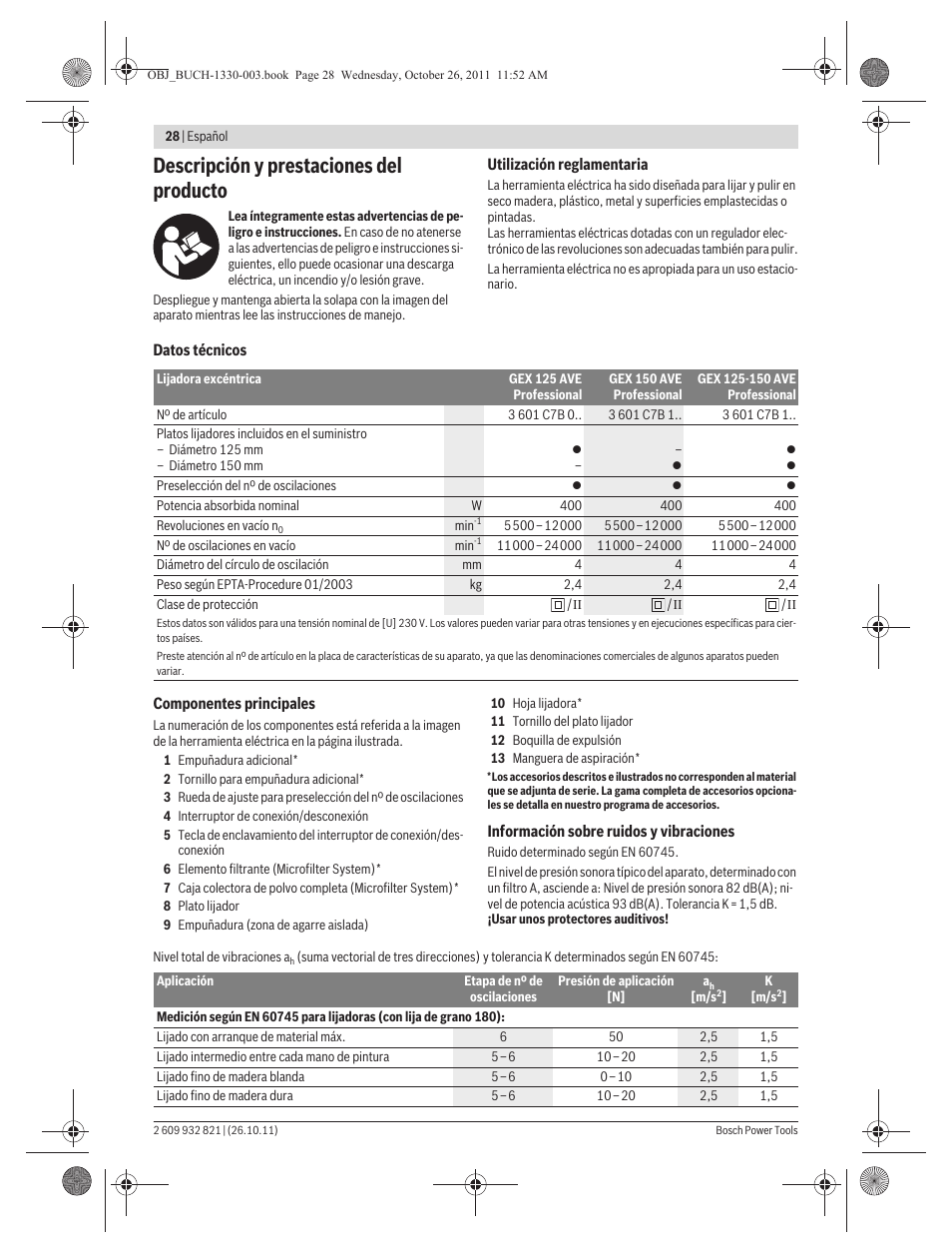 Descripción y prestaciones del producto | Bosch GEX 125-150 AVE Professional User Manual | Page 28 / 194