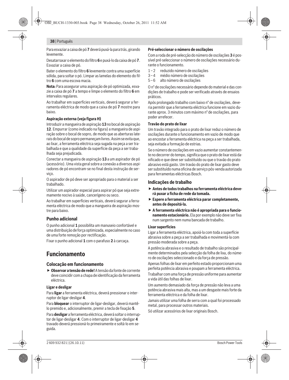 Funcionamento | Bosch GEX 125-150 AVE Professional User Manual | Page 38 / 194