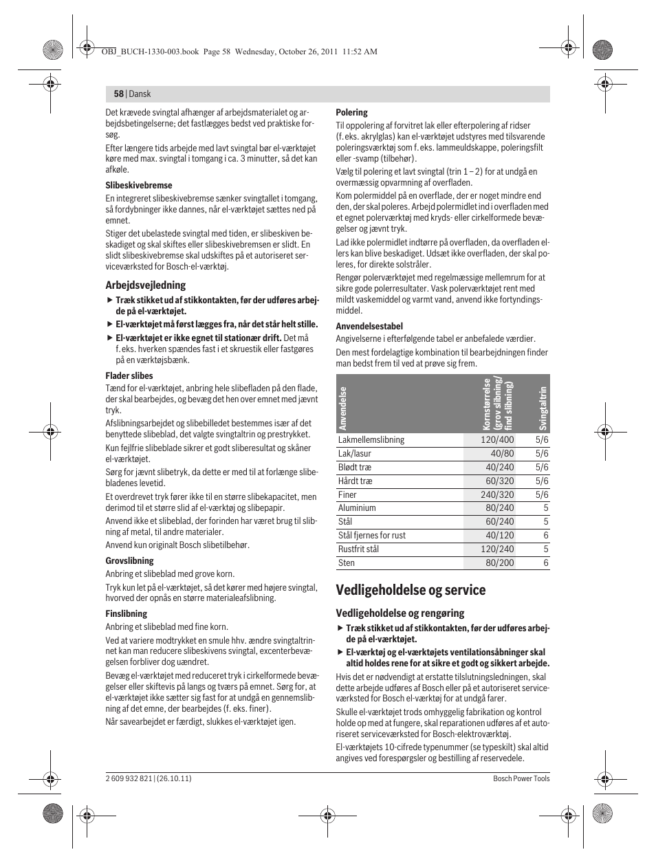 Vedligeholdelse og service | Bosch GEX 125-150 AVE Professional User Manual | Page 58 / 194