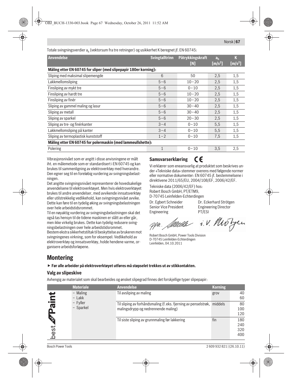 Montering | Bosch GEX 125-150 AVE Professional User Manual | Page 67 / 194