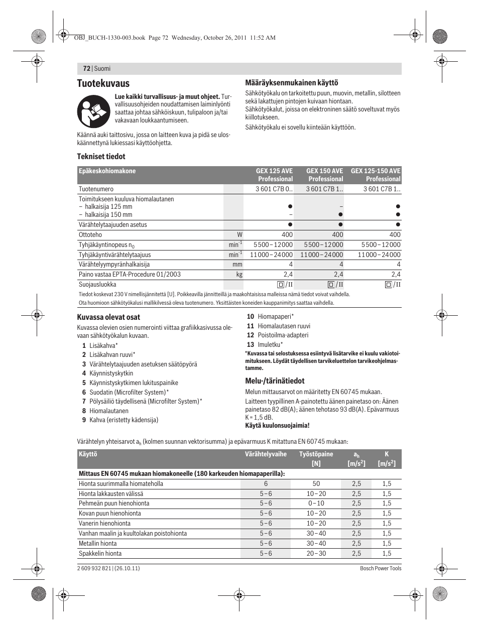 Tuotekuvaus | Bosch GEX 125-150 AVE Professional User Manual | Page 72 / 194