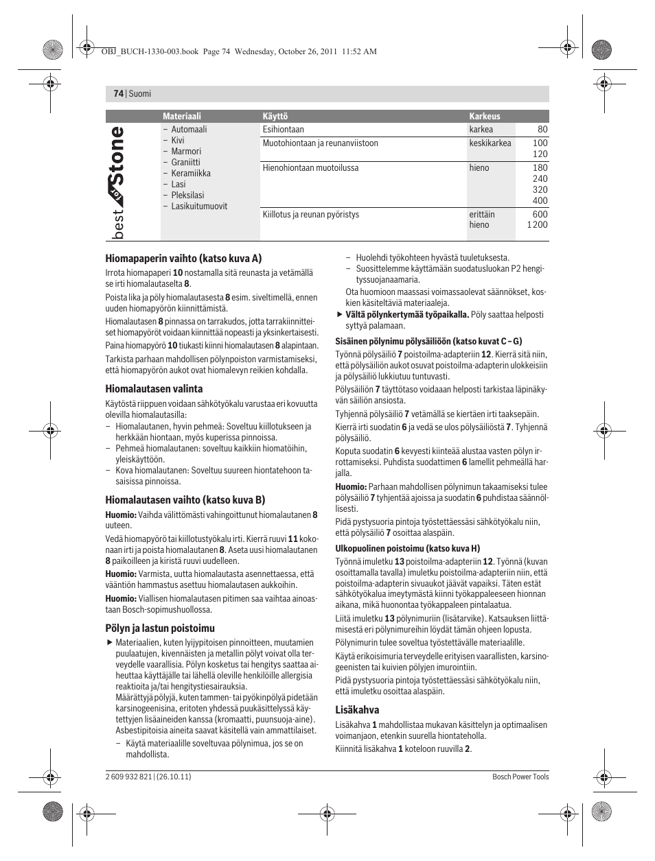 Bosch GEX 125-150 AVE Professional User Manual | Page 74 / 194