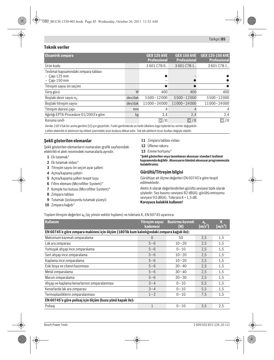 Bosch GEX 125-150 AVE Professional User Manual | Page 85 / 194