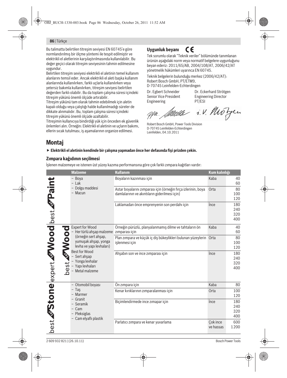 Montaj | Bosch GEX 125-150 AVE Professional User Manual | Page 86 / 194