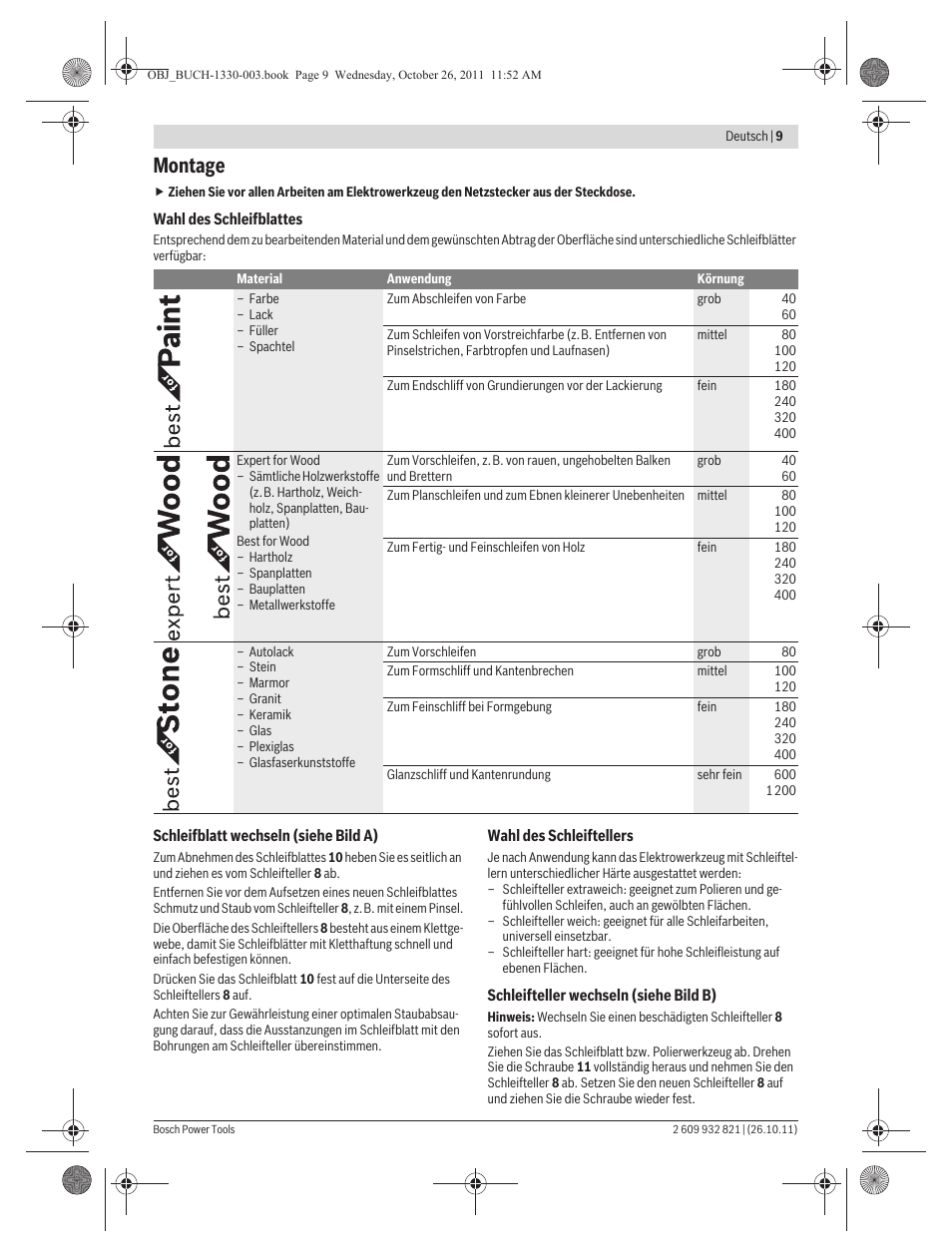 Montage | Bosch GEX 125-150 AVE Professional User Manual | Page 9 / 194