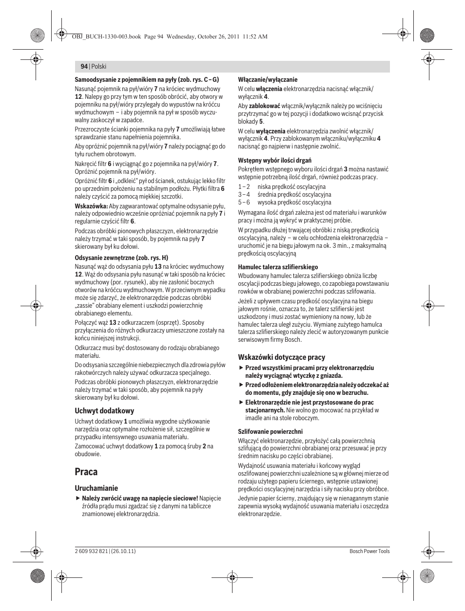 Praca | Bosch GEX 125-150 AVE Professional User Manual | Page 94 / 194