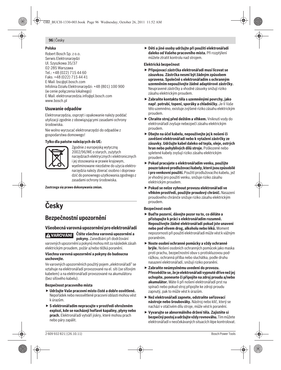 Česky, Bezpečnostní upozornění | Bosch GEX 125-150 AVE Professional User Manual | Page 96 / 194
