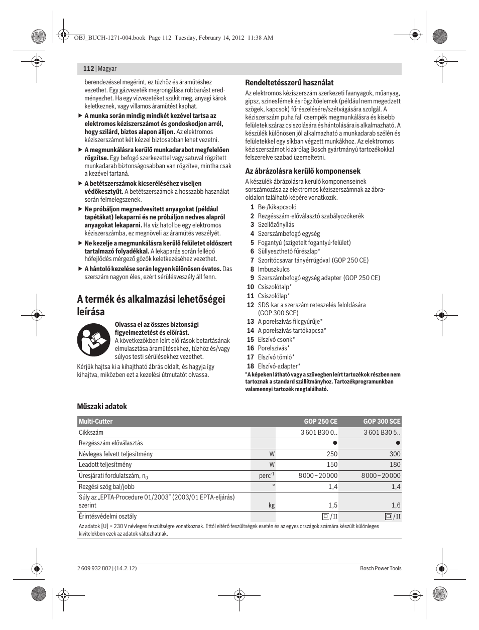 A termék és alkalmazási lehetőségei leírása | Bosch GOP 250 CE Professional User Manual | Page 112 / 199