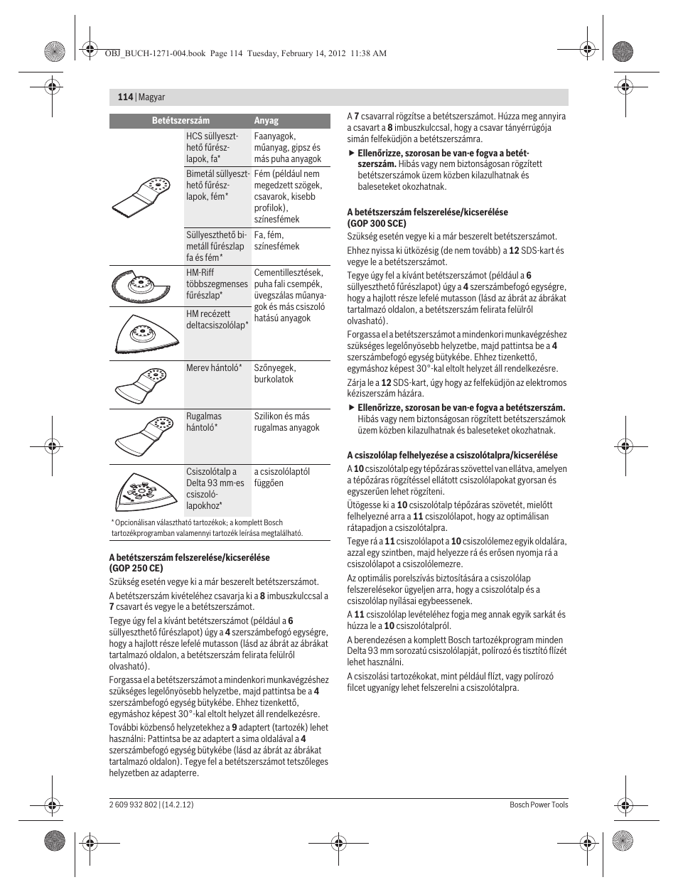 Bosch GOP 250 CE Professional User Manual | Page 114 / 199