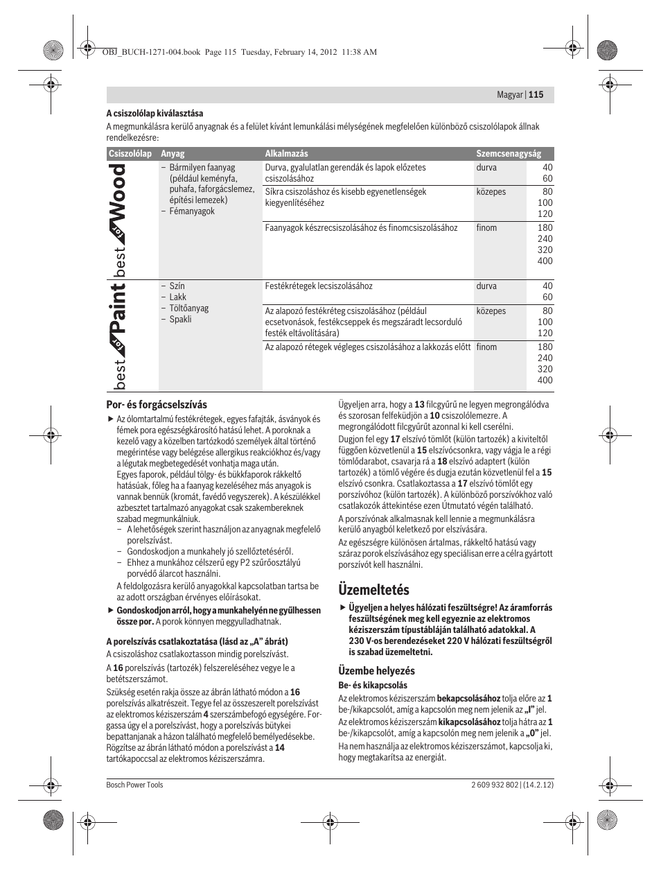 Üzemeltetés | Bosch GOP 250 CE Professional User Manual | Page 115 / 199