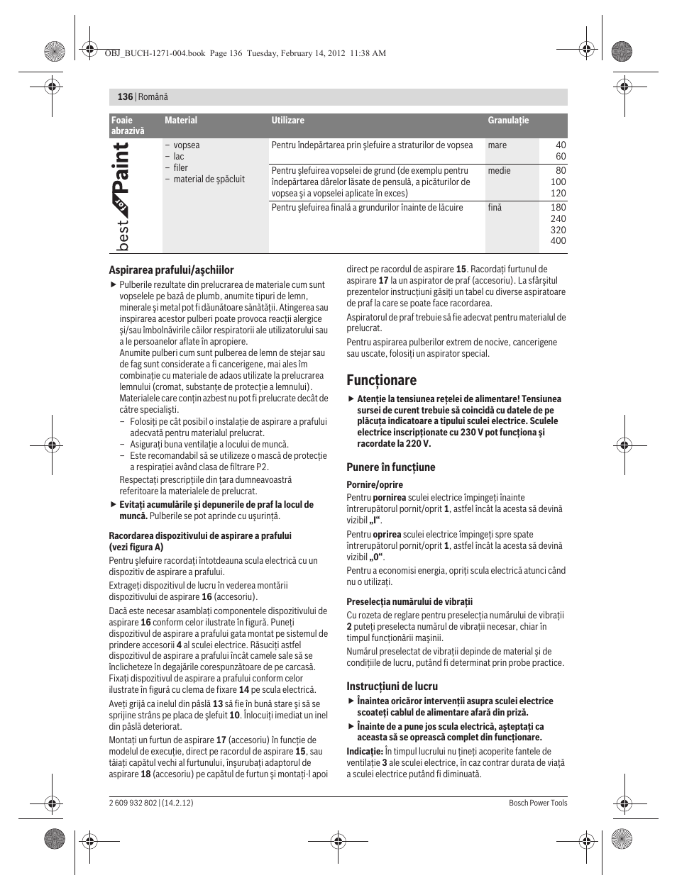 Funcţionare | Bosch GOP 250 CE Professional User Manual | Page 136 / 199