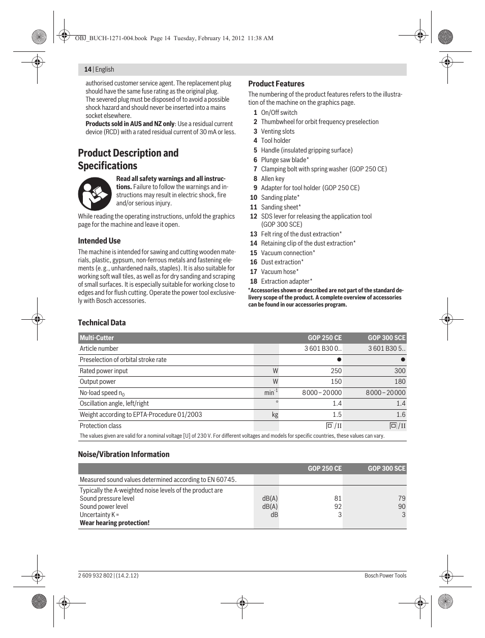 Product description and specifications | Bosch GOP 250 CE Professional User Manual | Page 14 / 199