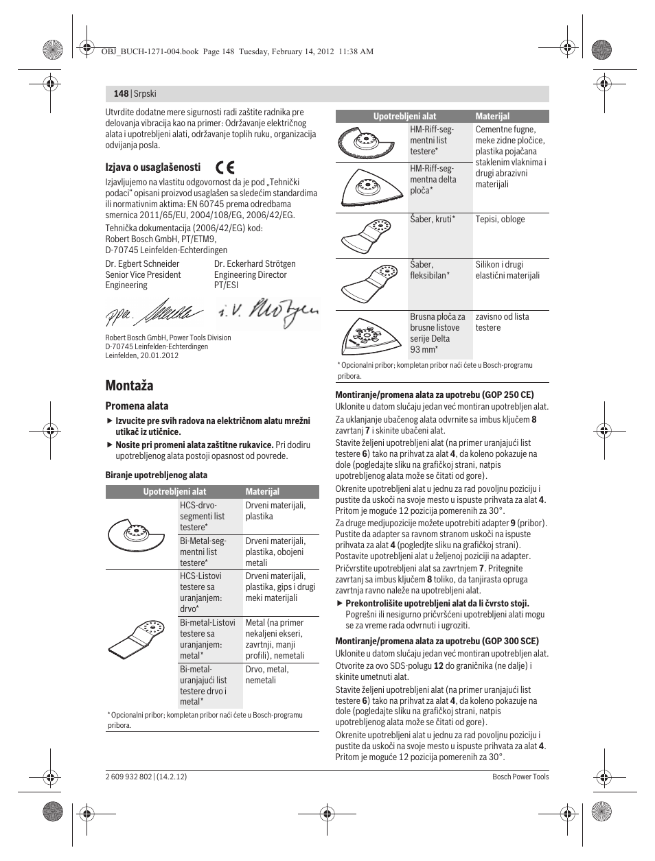 Montaža | Bosch GOP 250 CE Professional User Manual | Page 148 / 199