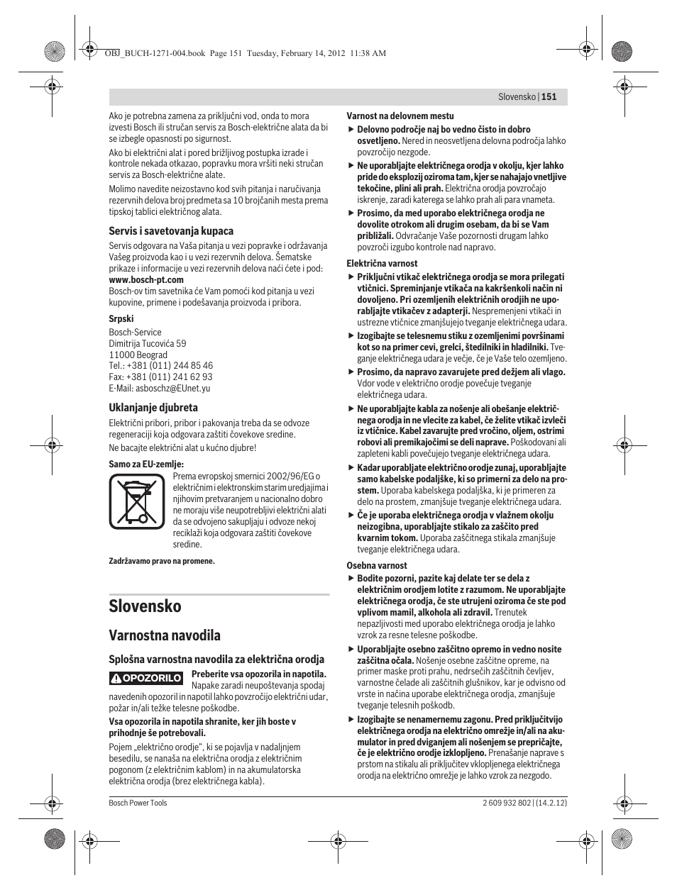 Slovensko, Varnostna navodila | Bosch GOP 250 CE Professional User Manual | Page 151 / 199