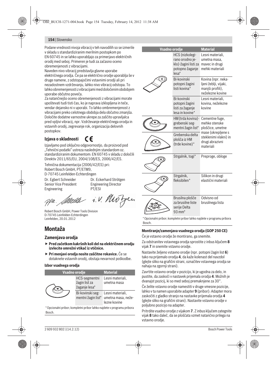 Montaža | Bosch GOP 250 CE Professional User Manual | Page 154 / 199