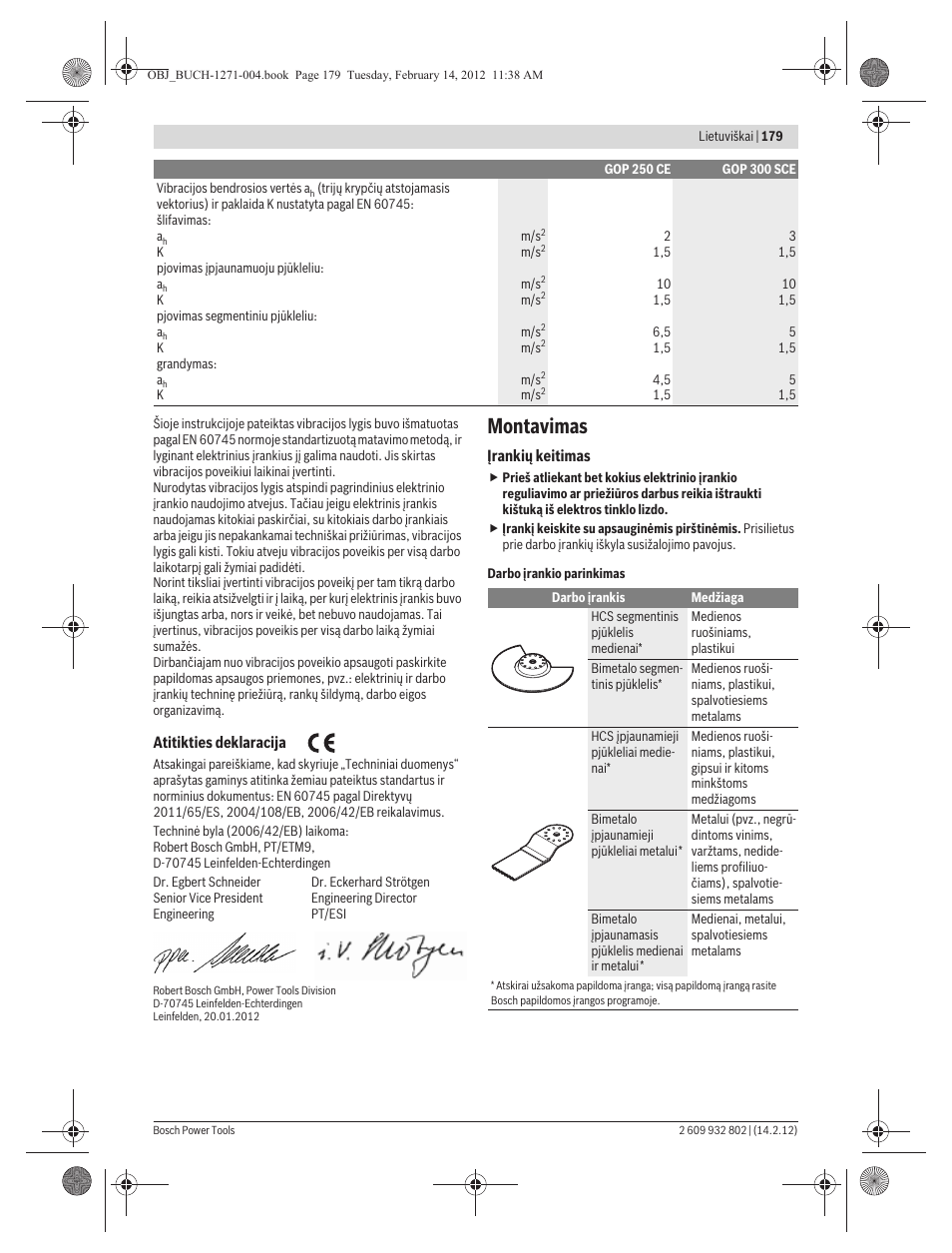 Montavimas | Bosch GOP 250 CE Professional User Manual | Page 179 / 199