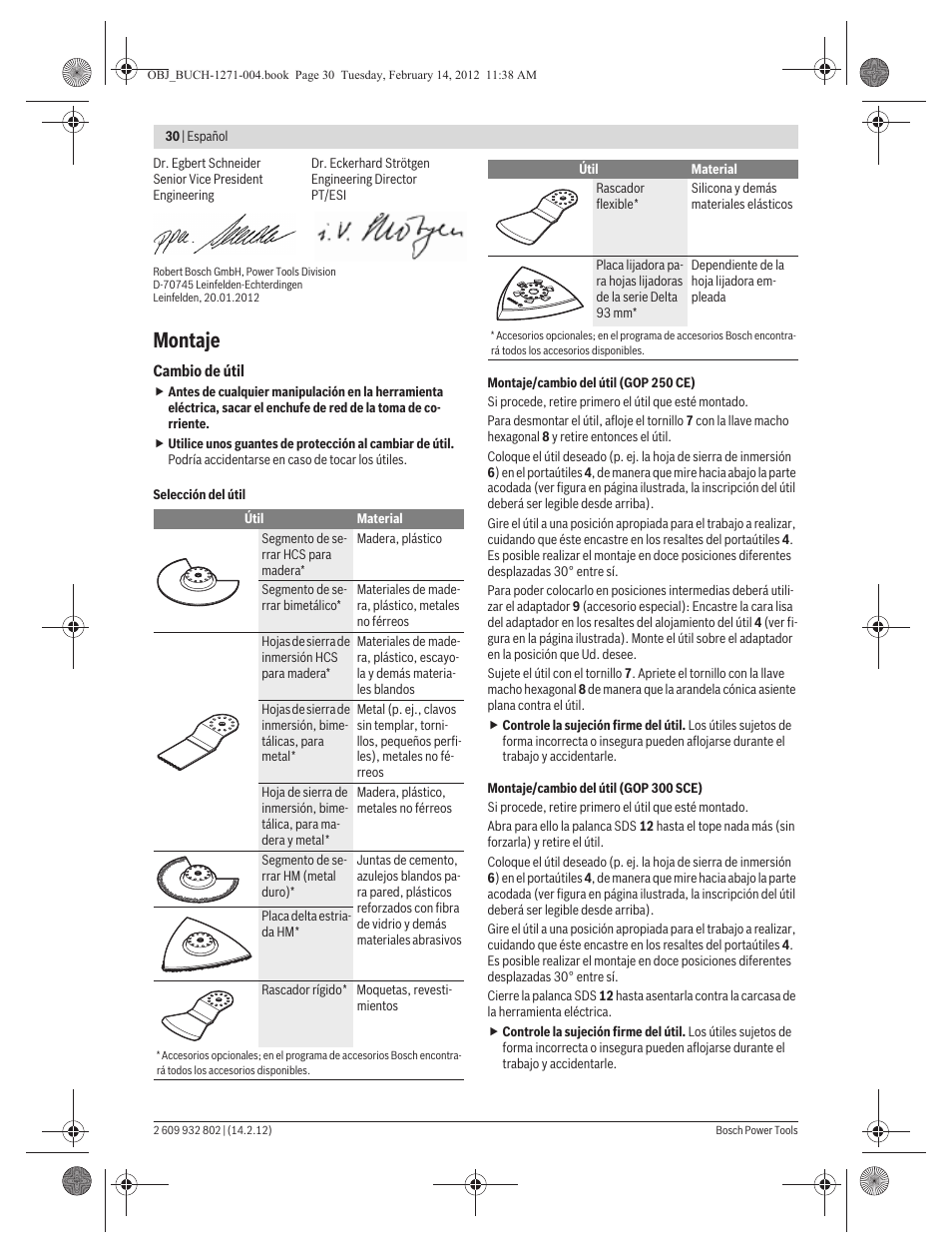 Montaje | Bosch GOP 250 CE Professional User Manual | Page 30 / 199