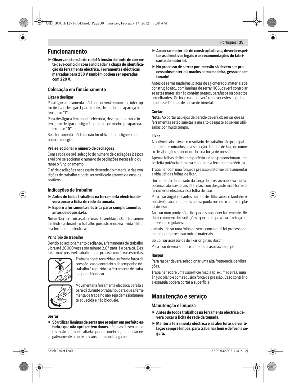 Funcionamento, Manutenção e serviço | Bosch GOP 250 CE Professional User Manual | Page 39 / 199