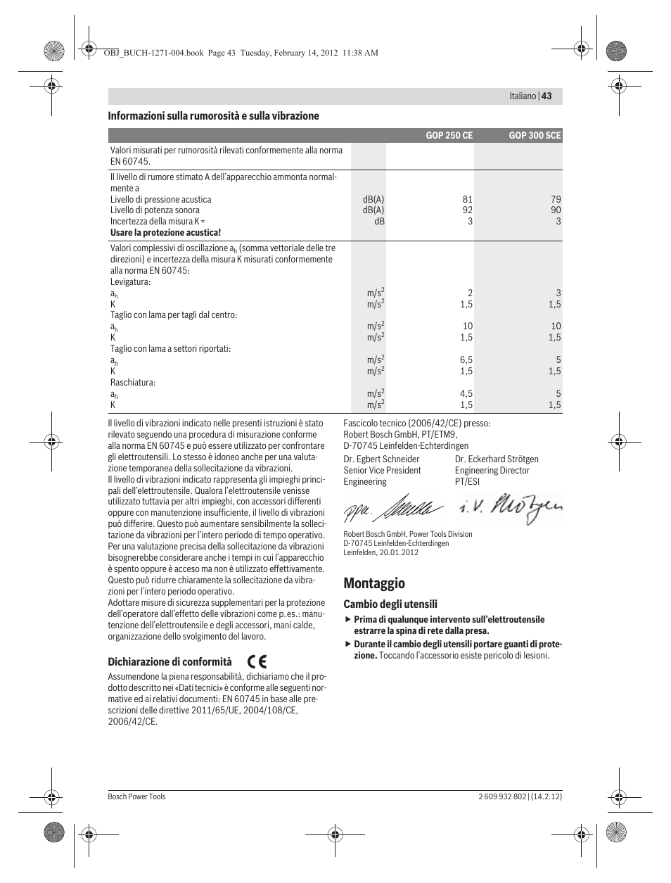 Montaggio | Bosch GOP 250 CE Professional User Manual | Page 43 / 199