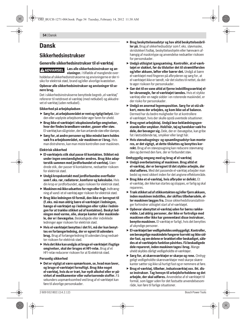 Dansk, Sikkerhedsinstrukser | Bosch GOP 250 CE Professional User Manual | Page 54 / 199