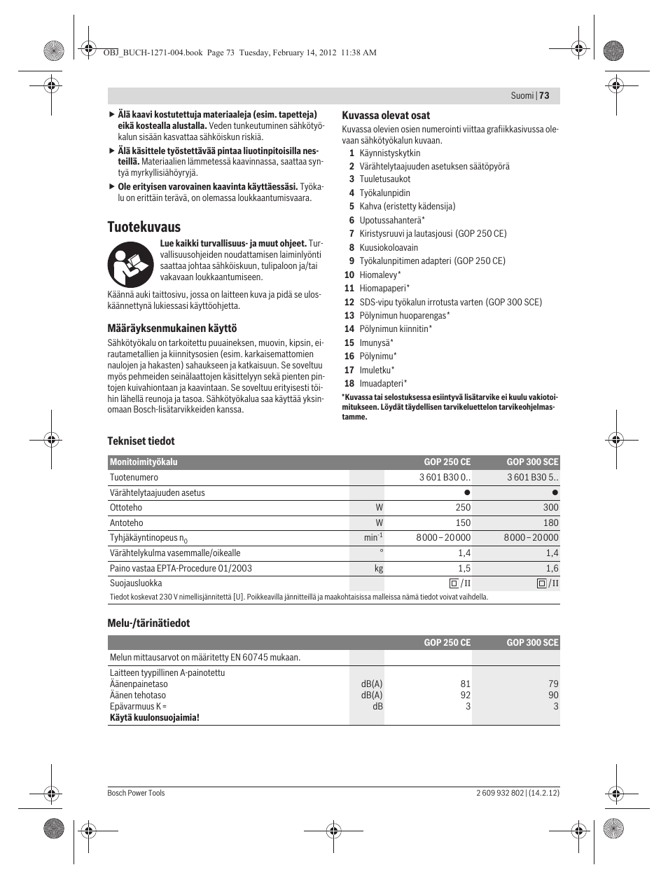 Tuotekuvaus | Bosch GOP 250 CE Professional User Manual | Page 73 / 199