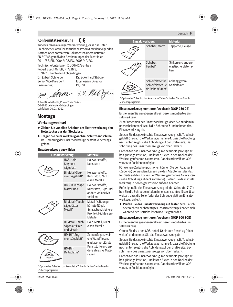 Montage | Bosch GOP 250 CE Professional User Manual | Page 9 / 199