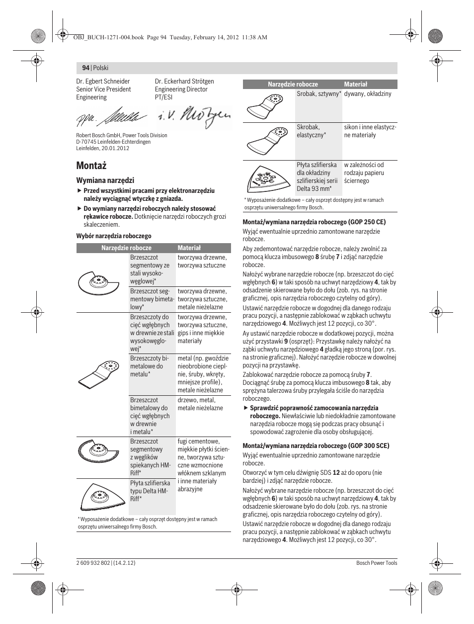 Montaż | Bosch GOP 250 CE Professional User Manual | Page 94 / 199