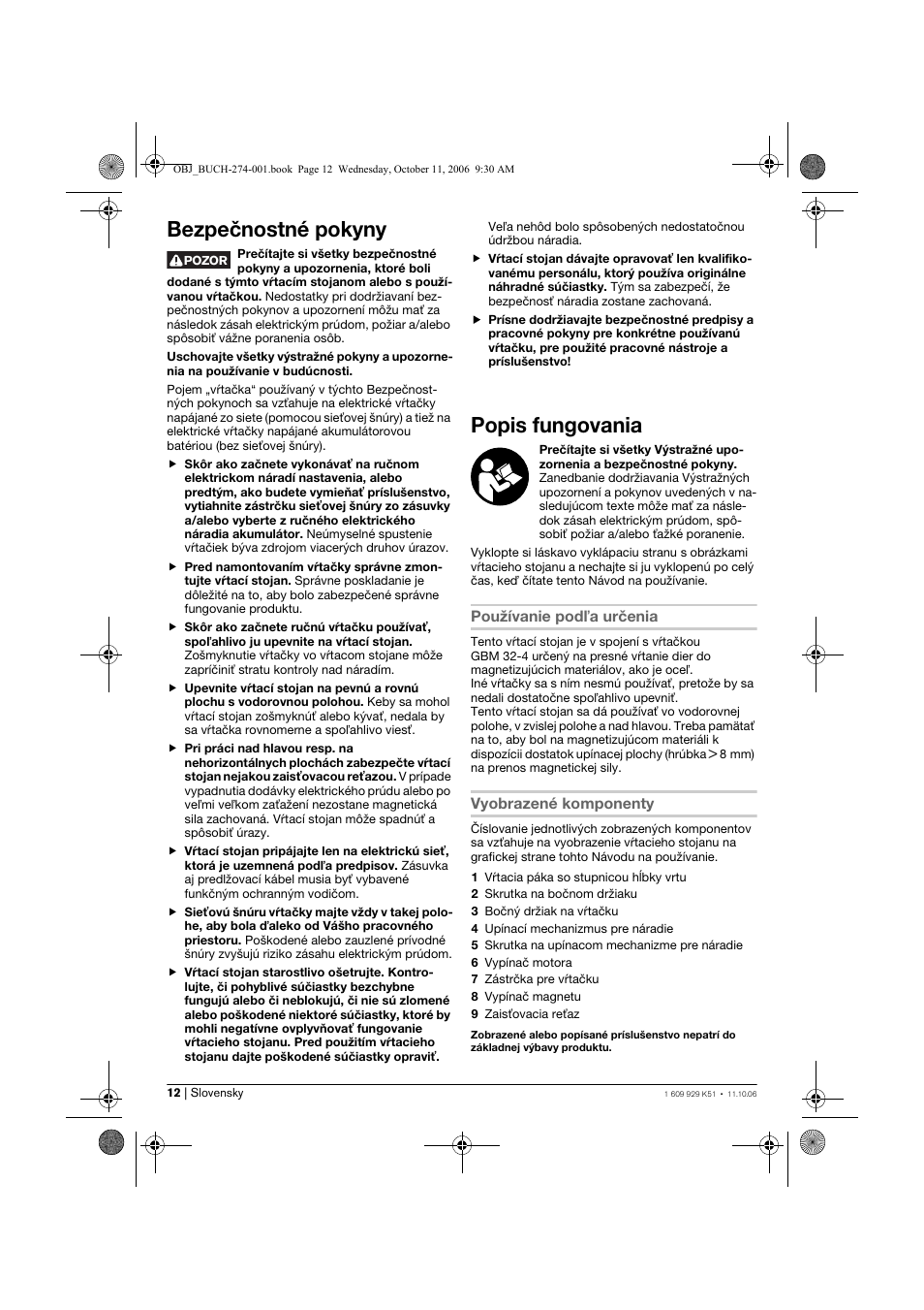 Bezpečnostné pokyny, Popis fungovania | Bosch GMB 32 Professional User Manual | Page 12 / 48