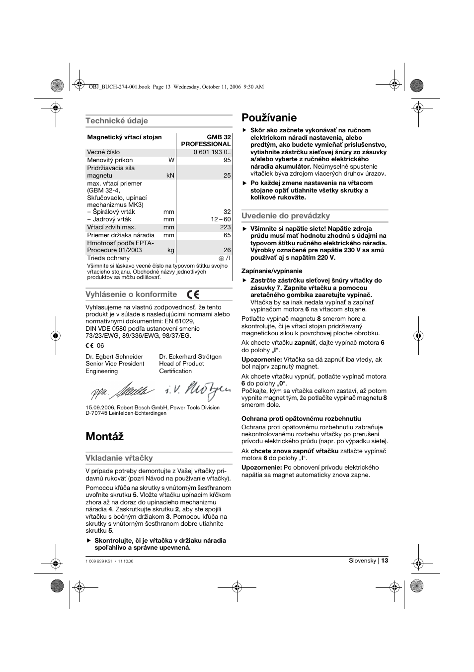 Montáž, Používanie | Bosch GMB 32 Professional User Manual | Page 13 / 48