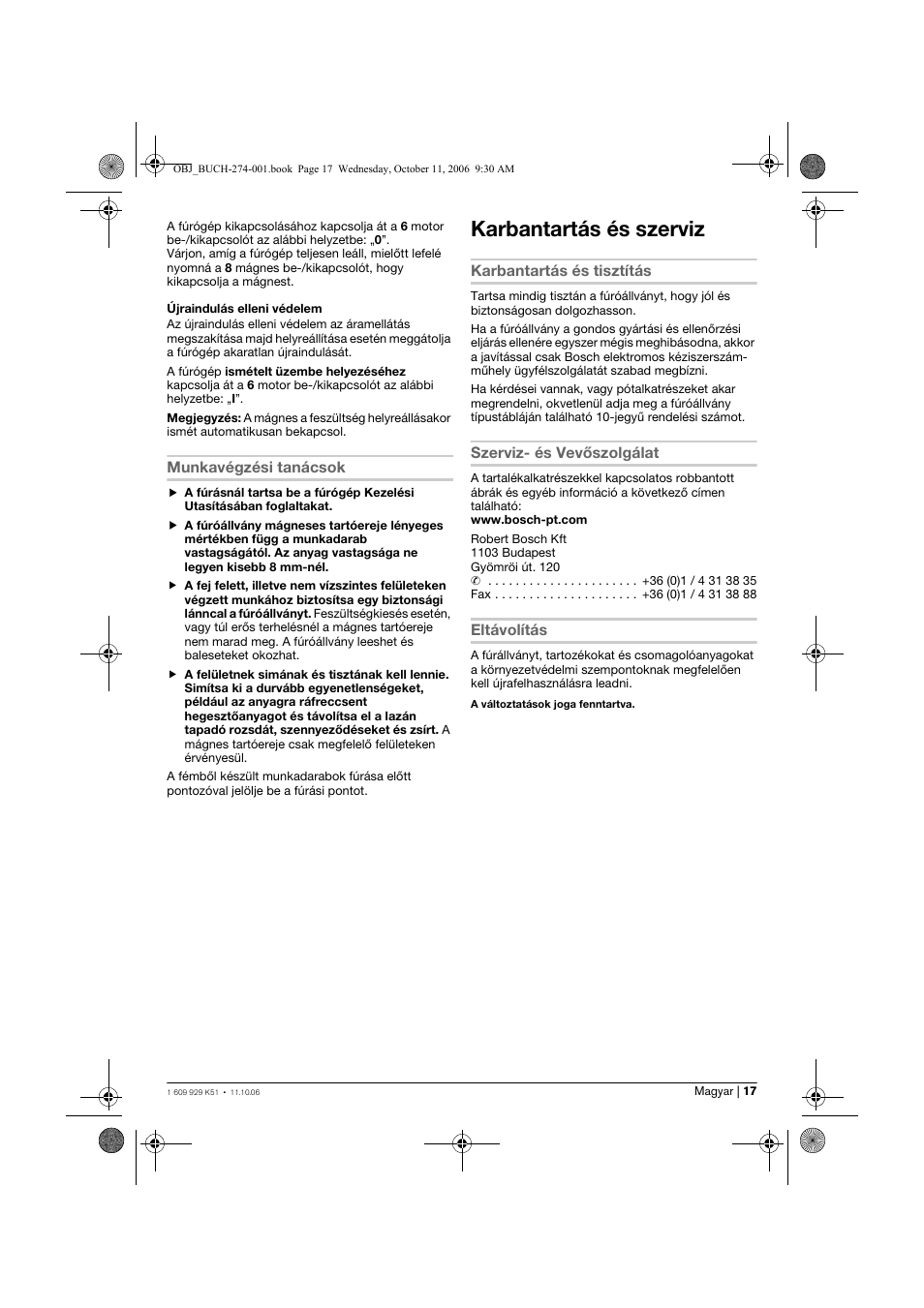 Karbantartás és szerviz | Bosch GMB 32 Professional User Manual | Page 17 / 48