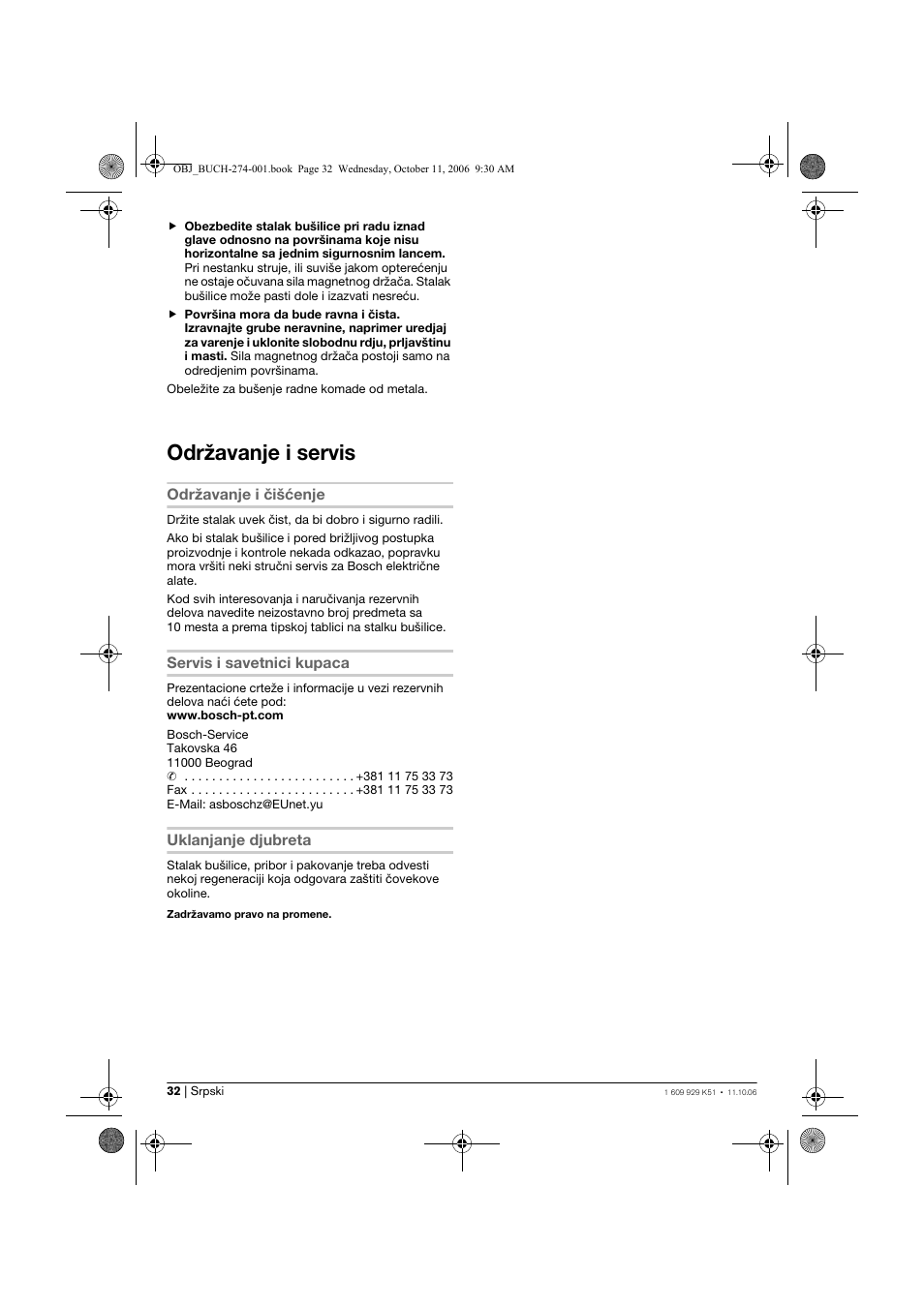 Održavanje i servis | Bosch GMB 32 Professional User Manual | Page 32 / 48