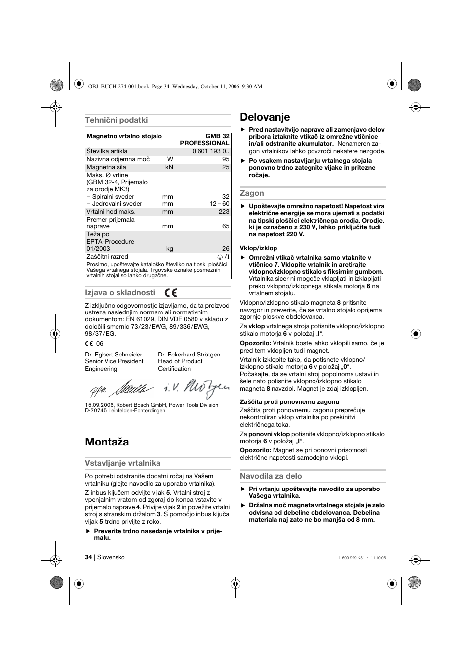 Montaža, Delovanje | Bosch GMB 32 Professional User Manual | Page 34 / 48