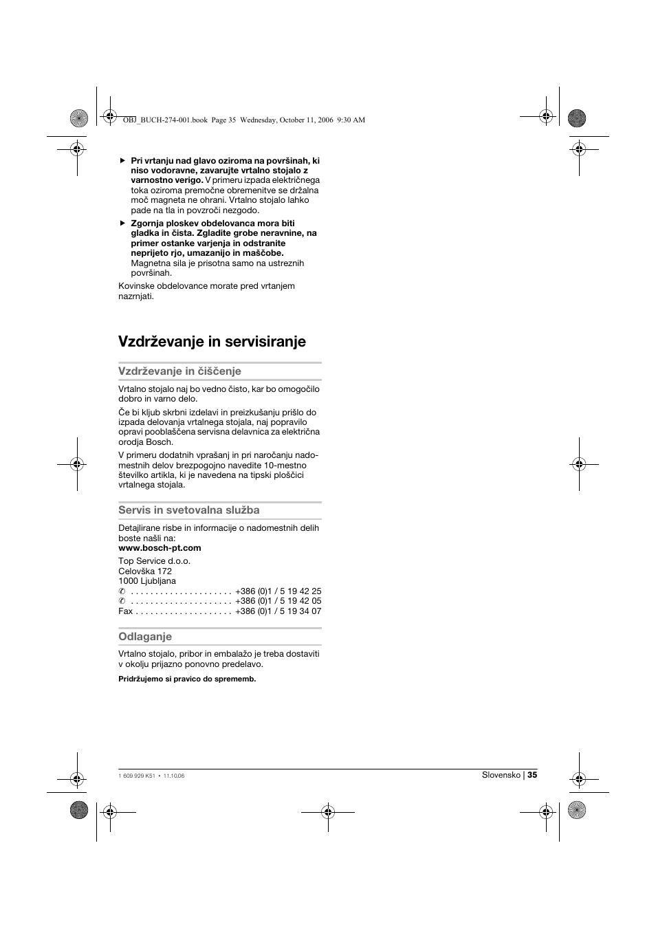 Vzdrževanje in servisiranje | Bosch GMB 32 Professional User Manual | Page 35 / 48